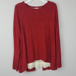 Girls Top Warm Cozy Slit Back Red Long Sleeve 10